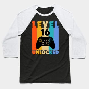 Level 16 Unlocked Funny Video Gamer Birthday Novelty T-Shirt Baseball T-Shirt